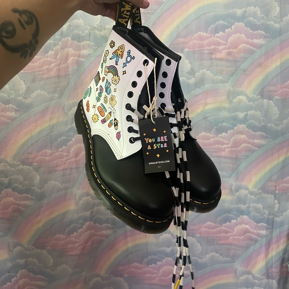 You Are A Star Wednesday Holmes Pride black and white 1460 unisex boots - Picture 6 of 11